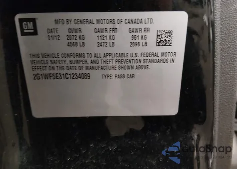 2012 Chevrolet Impala Ls from USA, damaged, VIN 2G1WF5E31C1234089